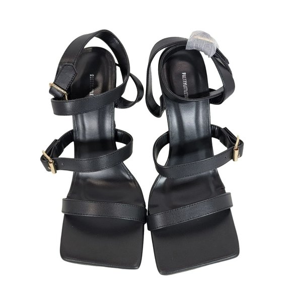 Pretty LIttle Everythings Size 7 Square Double Strap Buckle Heels NEW Black - Picture 1 of 6